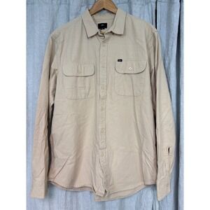 Obey Worldwide Mens XL Tan Beige Long Sleeve Button Down Utility Pocket Shirt